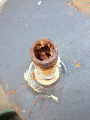 As you can see the outside of the pipe looks ok but the inside of the pipe is very corroded, and clogged with deposits, and rust.